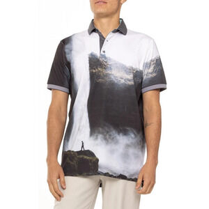 Greyson Golf Arctic Rocks Edge Polo Shirt Waterfall Print Mens Size L $118 NEW